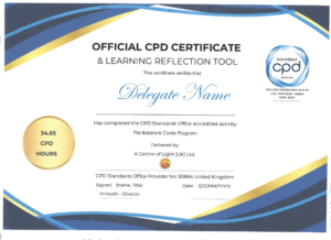 Recognised CPD Certificate © A Centre of Light (UK) Ltd