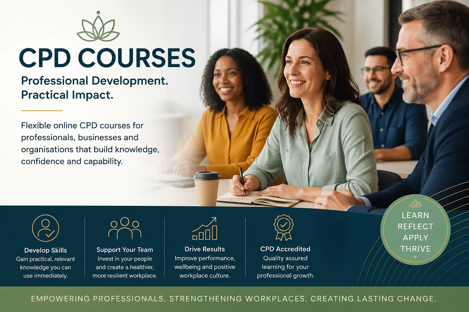 Professionals collaborating during an online CPD training course focused on workplace wellbeing, leadership and professional development. © A Centre Of Light (UK) Ltd
